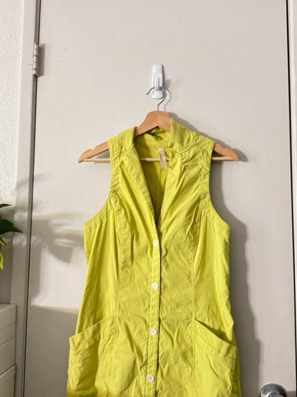 By Anthropologie Sleeveless Shirt Dress Lime Vibrant Button Up Collared Size 12 - Picture 3 of 8
